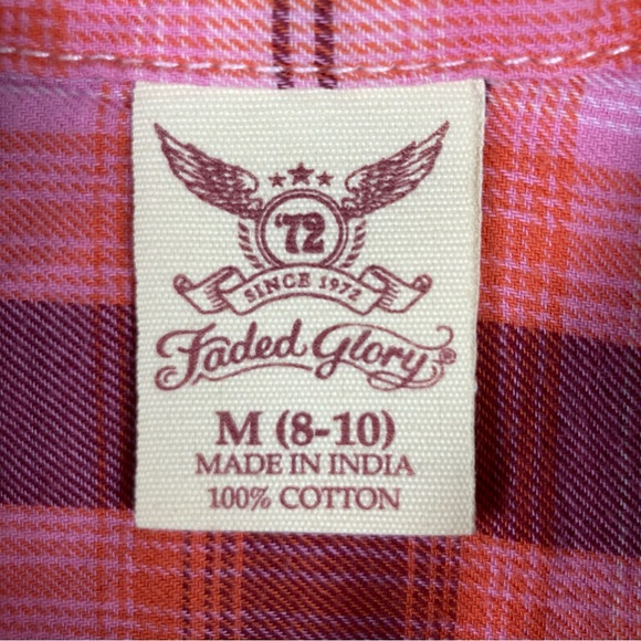 Faded Glory women’s SZ 8-10 EUC 100% cotton woven plaid button down shirt - Picture 7 of 8